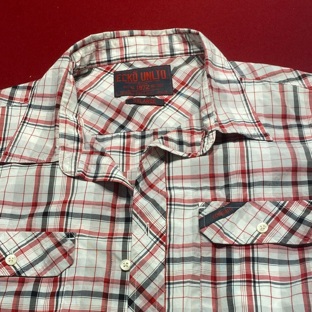 Ecko Unlimited Red and White Plaid Men’s Button-Down Shirt